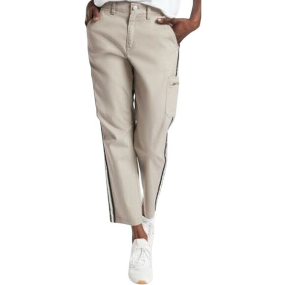 Athleta Summit Cargo Pants Side Striped Straight Zip Pockets Outdoor Ecru 12 - Picture 1 of 6